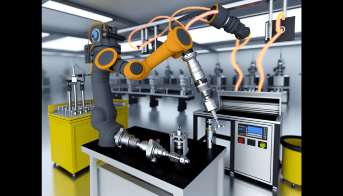 High-resolution realistic photograph of a robotic arm equipped with 3D printed optical force sensors, placed in a lab or industrial setting, matching the look of existing press images about the same. Avoid futuristic or stylized elements.