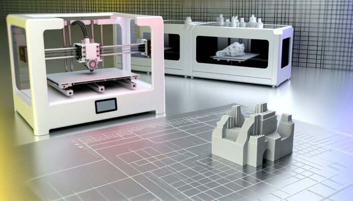 High-resolution realistic photograph of Prusa's new tool changer system in a workshop or desktop 3D printing environment, showing multiple tool heads and a partially printed multi-material object. Avoid futuristic or stylized elements.
