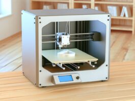 High-resolution realistic photograph of a budget 3D printer like the Creality Ender 3 V2 or Anycubic Kobra Go, placed on a desk in a home or workshop setting, with a partially printed object on the build plate. Avoid futuristic or stylized elements.
