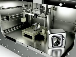 Apple Reportedly Testing 3D-Printed Titanium Cases for Future Apple Watch Models High-resolution realistic photograph of a titanium Apple Watch Ultra case being produced with a 3D printer in a clean, industrial setting. Avoid futuristic or stylized elements.