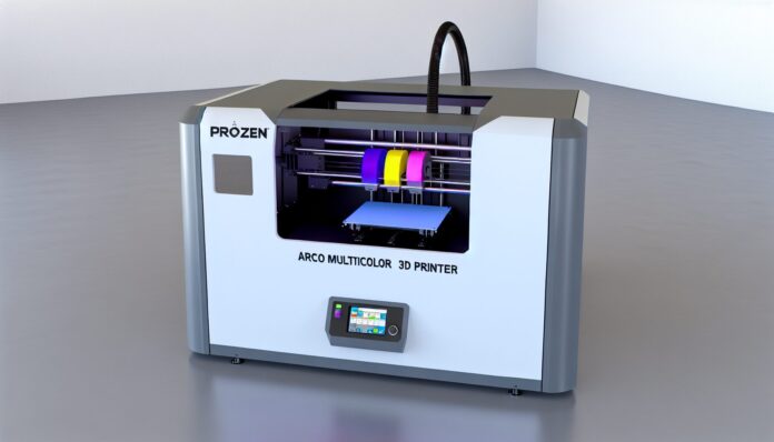 High-resolution realistic photograph of product from and ‘Bring Ideas to Life’ with Phrozen’s new ARCO multicolor FDM 3D printer - 3D Printing Industry, photographed in a real environment, matching the look of existing press images about the same. Avoid futuristic or stylized elements.