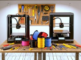 Best Black Friday & Cyber Monday (Still) 3D Printer Deals of 2025 High-resolution realistic photograph of a Creality Ender 3 V2 Neo and Anycubic Kobra 2 Neo on a workbench with filament spools and tools, photographed in a real environment, matching the look of existing press images about the same. Avoid futuristic or stylized elements.