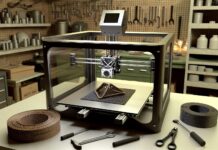 Enthusiast 3D Printer Uses Continuous Carbon Fiber to Produce Super-Strong Parts High-resolution realistic photograph of a desktop 3D printer using continuous carbon fiber to print a mechanical part, photographed in a real workshop environment, matching the look of existing press images about the same technology. Avoid futuristic or stylized elements.
