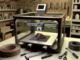 Enthusiast 3D Printer Uses Continuous Carbon Fiber to Produce Super-Strong Parts High-resolution realistic photograph of a desktop 3D printer using continuous carbon fiber to print a mechanical part, photographed in a real workshop environment, matching the look of existing press images about the same technology. Avoid futuristic or stylized elements.