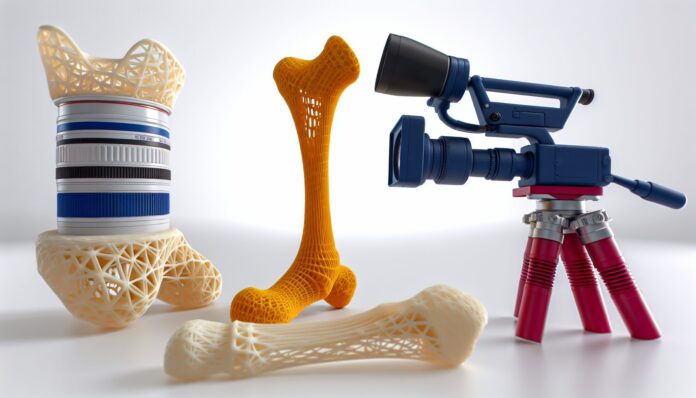 High-resolution realistic photograph of product from and 3D printed scaffolds bring artificial bone closer to reality - Advanced Science News, photographed in a real environment, matching the look of existing press images about the same {}. Avoid futuristic or stylized elements.
