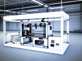 High-resolution realistic photograph of a 3D printer in an industrial setting, showing a large-format part being printed, with branding from companies like BCN3D or ADDMAN. Avoid futuristic or stylized elements.