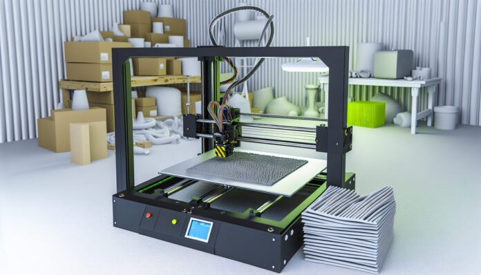 High-resolution realistic photograph of a 3D printer creating a textured object using generative G-code, photographed in a real workshop or studio environment, matching the look of existing press images about the same topic. Avoid futuristic or stylized elements.