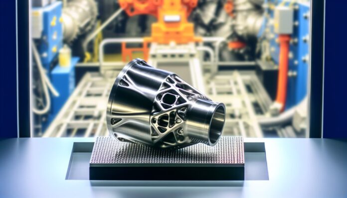 High-resolution realistic photograph of product from and Aircraft manufacturing with Titanium 3D printing - Airbus, photographed in a real environment, matching the look of existing press images about the same. Avoid futuristic or stylized elements.