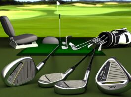 High-resolution realistic photograph of Cobra 3DP MB and 3DP X irons placed on a golf course or in a professional club fitting studio, matching the look of existing press images. Avoid futuristic or stylized elements.