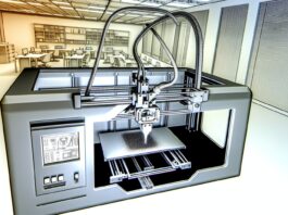 High-resolution realistic photograph of the Gauss MT90 3D printer in a modern office or lab setting, showing the machine in operation with visible metal paste extrusion. Avoid futuristic or stylized elements.
