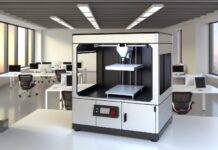 This New Office-Friendly Metal 3D Printer Uses ‘Ink’ Instead of Powder High-resolution realistic photograph of Inkbit's office-friendly metal 3D printer using metal ink, placed in a modern office or lab environment with natural lighting. Avoid futuristic or stylized elements.