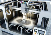 Top 3D Printing Technologies and Trends to Watch in 2026 High-resolution realistic photograph of a 3D printer operating in an industrial setting, showing a metal part being printed with visible powder bed fusion process. Avoid futuristic or stylized elements.
