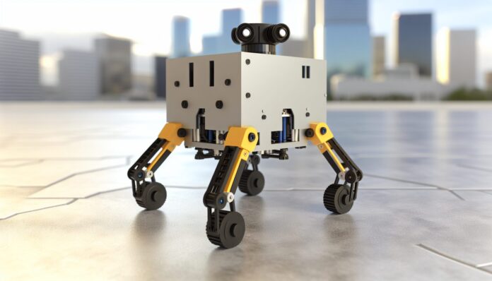 High-resolution realistic photograph of a tiny quadruped robot created through 3D printing, photographed in a real environment, matching the look of existing press images about the same topic. Avoid futuristic or stylized elements.