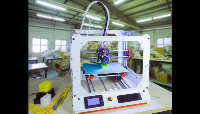 High-resolution realistic photograph of a Bambu Lab 3D printer in action, set in a workshop environment, capturing the essence of innovation and technology in a real-world setting.