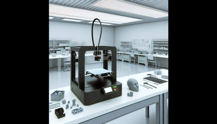 High-resolution realistic photograph of a 3D printer in action, photographed in a real environment, matching the look of existing press images about the same. Avoid futuristic or stylized elements.