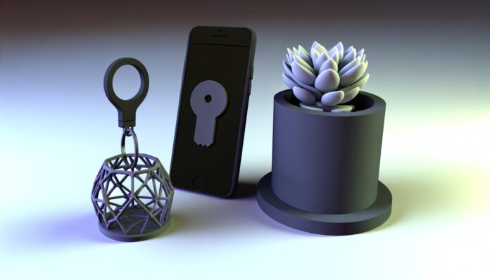 High-resolution realistic photograph of a 3D printed keychain, phone stand, or planter, photographed in a real environment, matching the look of existing press images about the same. Avoid futuristic or stylized elements.