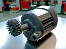 High-resolution realistic photograph of a 3D printed motor by MIT, photographed in a real environment, matching the look of existing press images about the same. Avoid futuristic or stylized elements.