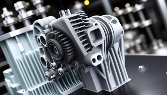 High-resolution realistic photograph of a 3D-printed electric machine component, photographed in a real environment, matching the look of existing press images about the same. Avoid futuristic or stylized elements.