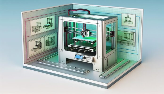 High-resolution realistic photograph of a 3D printer in action, photographed in a real environment, matching the look of existing press images about the same company. Avoid futuristic or stylized elements.