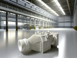 High-resolution realistic photograph of a large-scale 3D printed object in a manufacturing setting, photographed in a real environment, matching the look of existing press images about the same topic. Avoid futuristic or stylized elements.