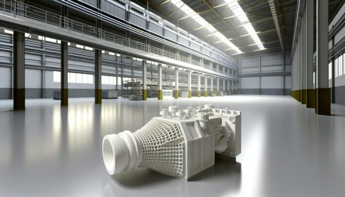 High-resolution realistic photograph of a large-scale 3D printed object in a manufacturing setting, photographed in a real environment, matching the look of existing press images about the same topic. Avoid futuristic or stylized elements.