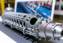 AML3D Secures US Navy Contract for Submarine Parts High-resolution realistic photograph of AML3D's 3D printed submarine components, photographed in a real environment, matching the look of existing press images about the same. Avoid futuristic or stylized elements.