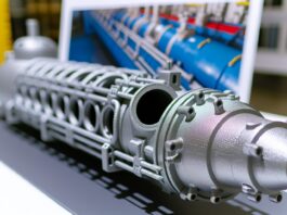 AML3D Secures US Navy Contract for Submarine Parts High-resolution realistic photograph of AML3D's 3D printed submarine components, photographed in a real environment, matching the look of existing press images about the same. Avoid futuristic or stylized elements.