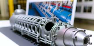 AML3D Secures US Navy Contract for Submarine Parts High-resolution realistic photograph of AML3D's 3D printed submarine components, photographed in a real environment, matching the look of existing press images about the same. Avoid futuristic or stylized elements.