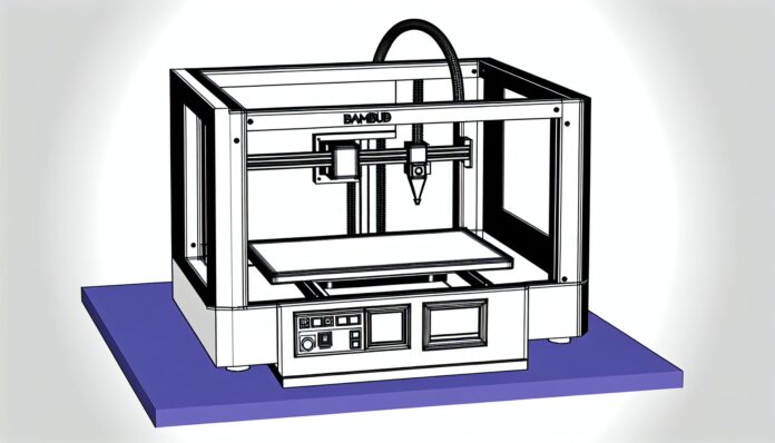 High-resolution realistic photograph of a Bambu Lab 3D printer, photographed in a real environment, matching the look of existing press images about the same. Avoid futuristic or stylized elements.