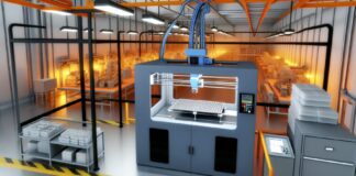 Revolutionizing Manufacturing: The Impact of Multicolor 5-Axis 3D Printing High-resolution realistic photograph of a multicolor 5-axis 3D printer in action, photographed in a real manufacturing environment, matching the look of existing press images about the same technology. Avoid futuristic or stylized elements.